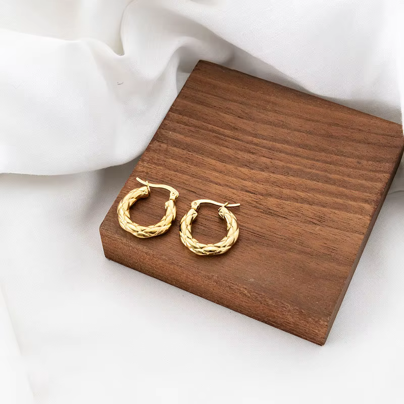 Gold Plated Braided Hoop Earrings for Women