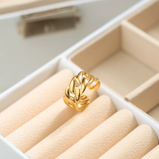 Gold Plated Chunky Chain Statement Ring